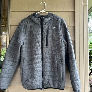 Hurley gray puffer Hooded Quilted Jacket lightweight